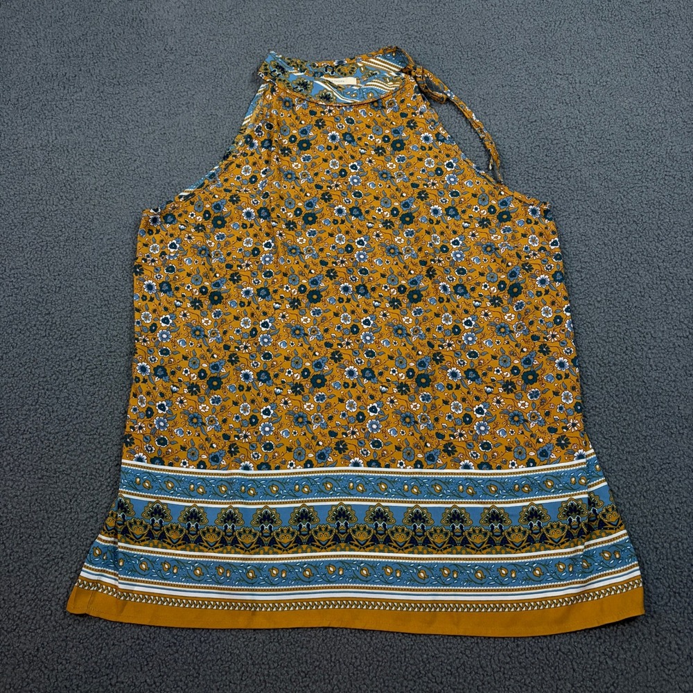 41 Hawthorn Tank Top Womens Large Mustard Floral Paisley Halter Sleeveless Boho